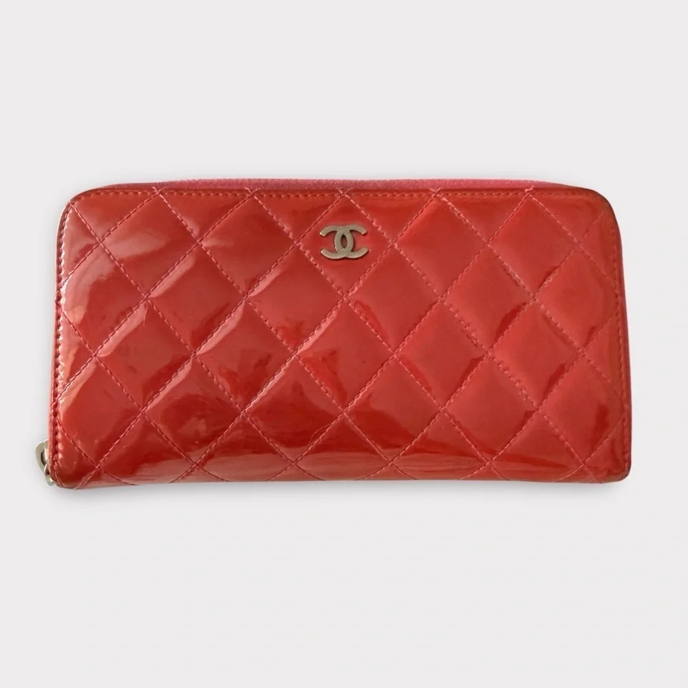 Chanel Matelassé Patent Long Wallet Pink-Orange | Authentic COA + NFT